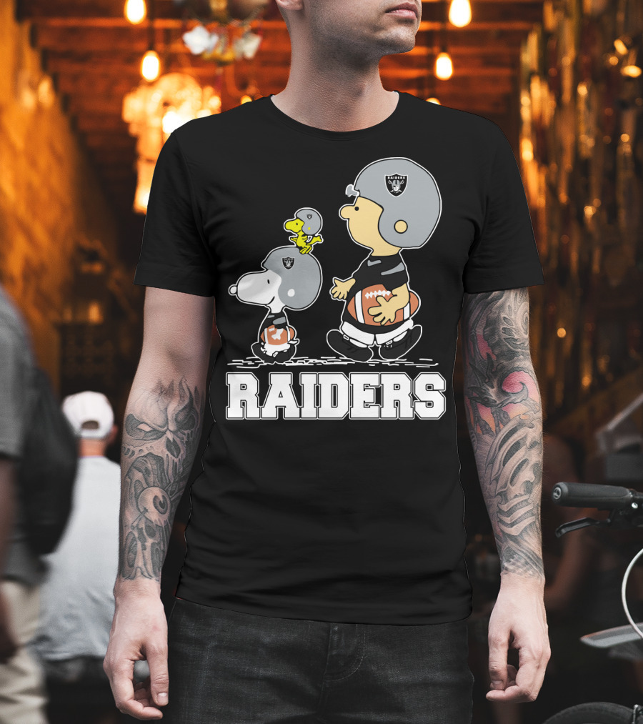 Snoopy And Peanuts Characters As Raiders Football Fans T-Shirt