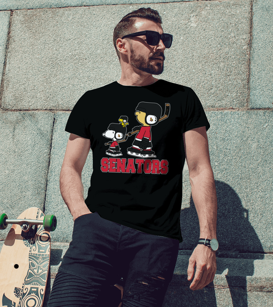 Snoopy Woodstock And Ottawa Senators Ice Hockey Fans T-Shirt