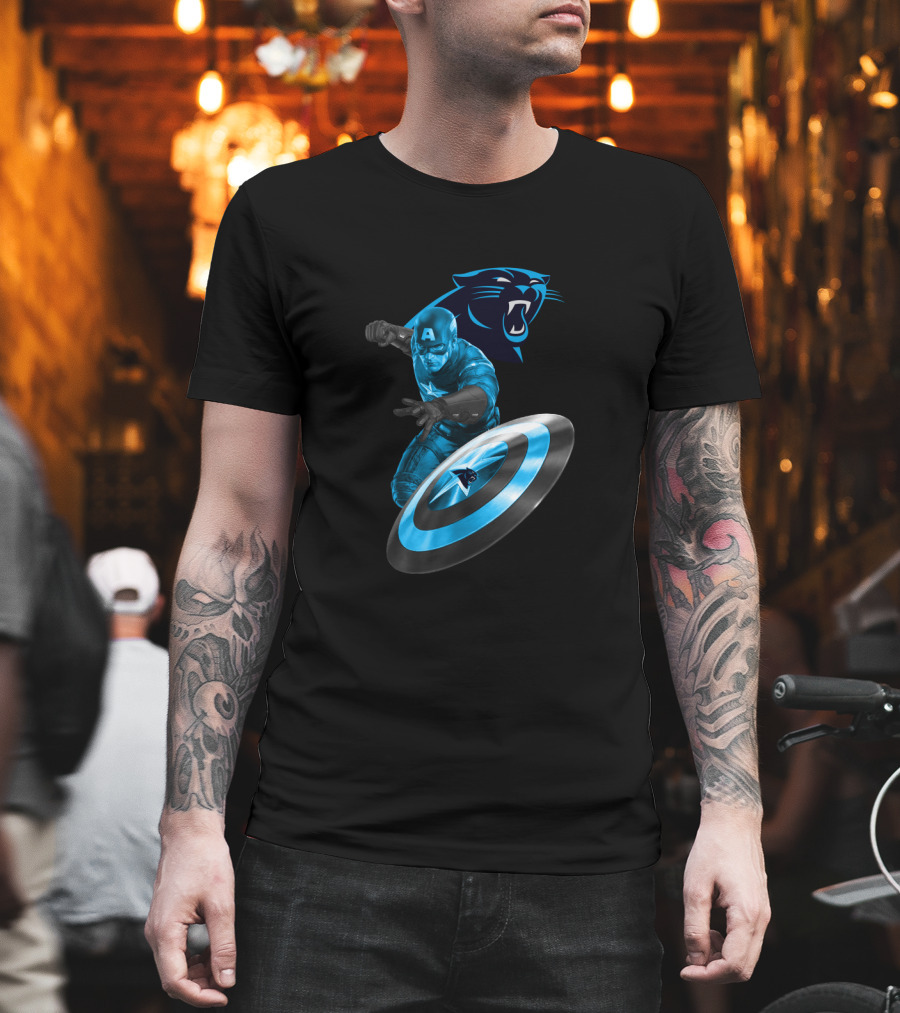 Carolina Panthers Captain America Shield Crossover T-Shirt