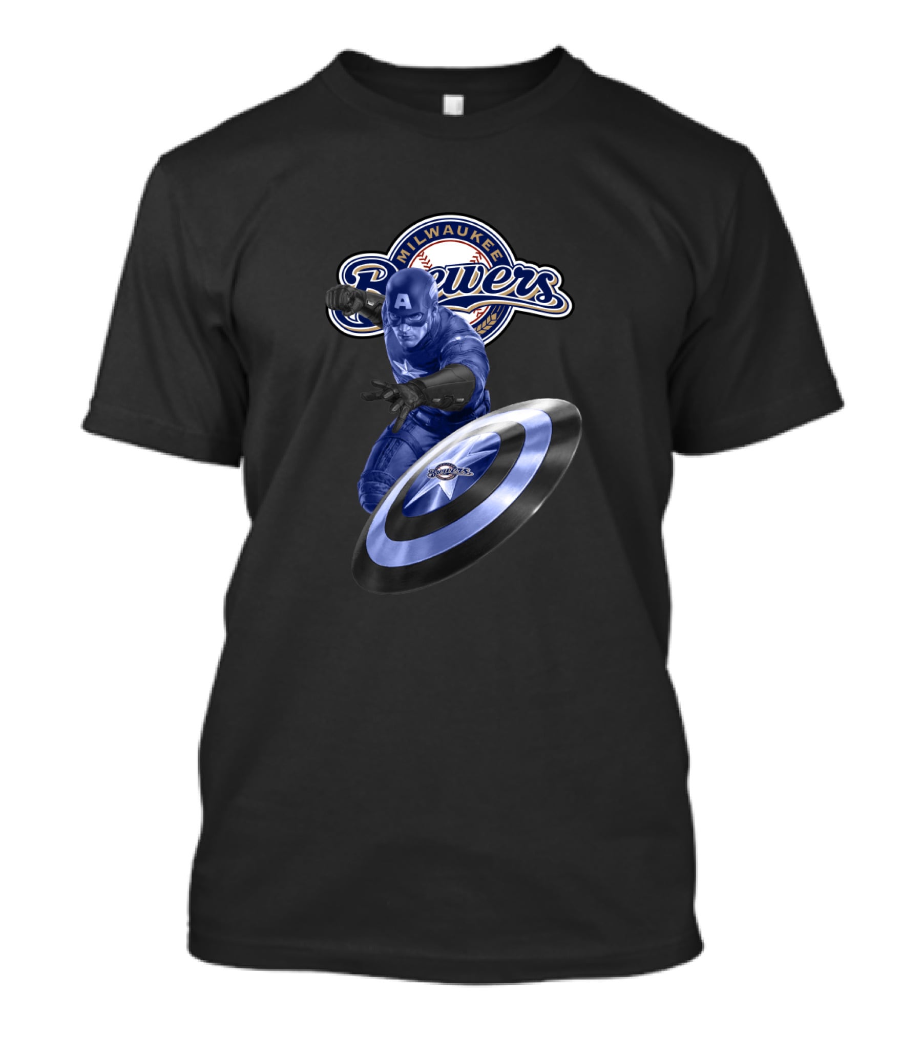 Milwaukee Brewers Captain America Collaboration With Baseball Logo And Shield T-Shirt