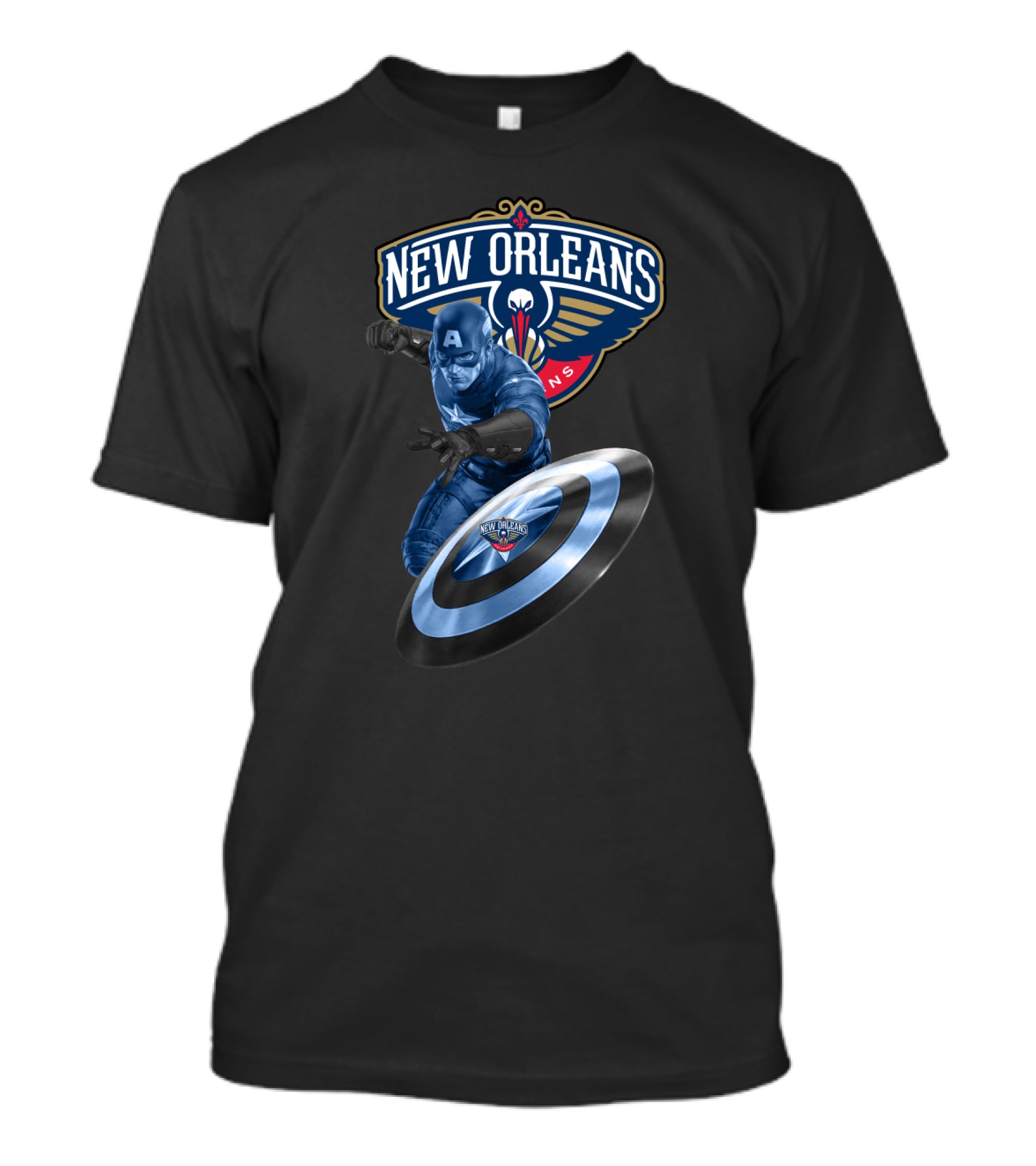 New Orleans Pelicans Captain America Collaboration Iconic Shield Crossover T-Shirt