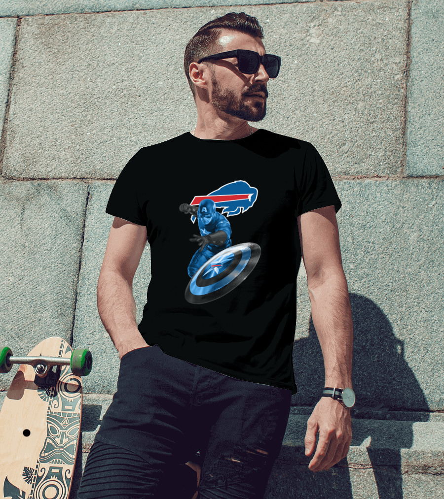 Buffalo Bills Captain America Fans Crossover With Shield T-Shirt
