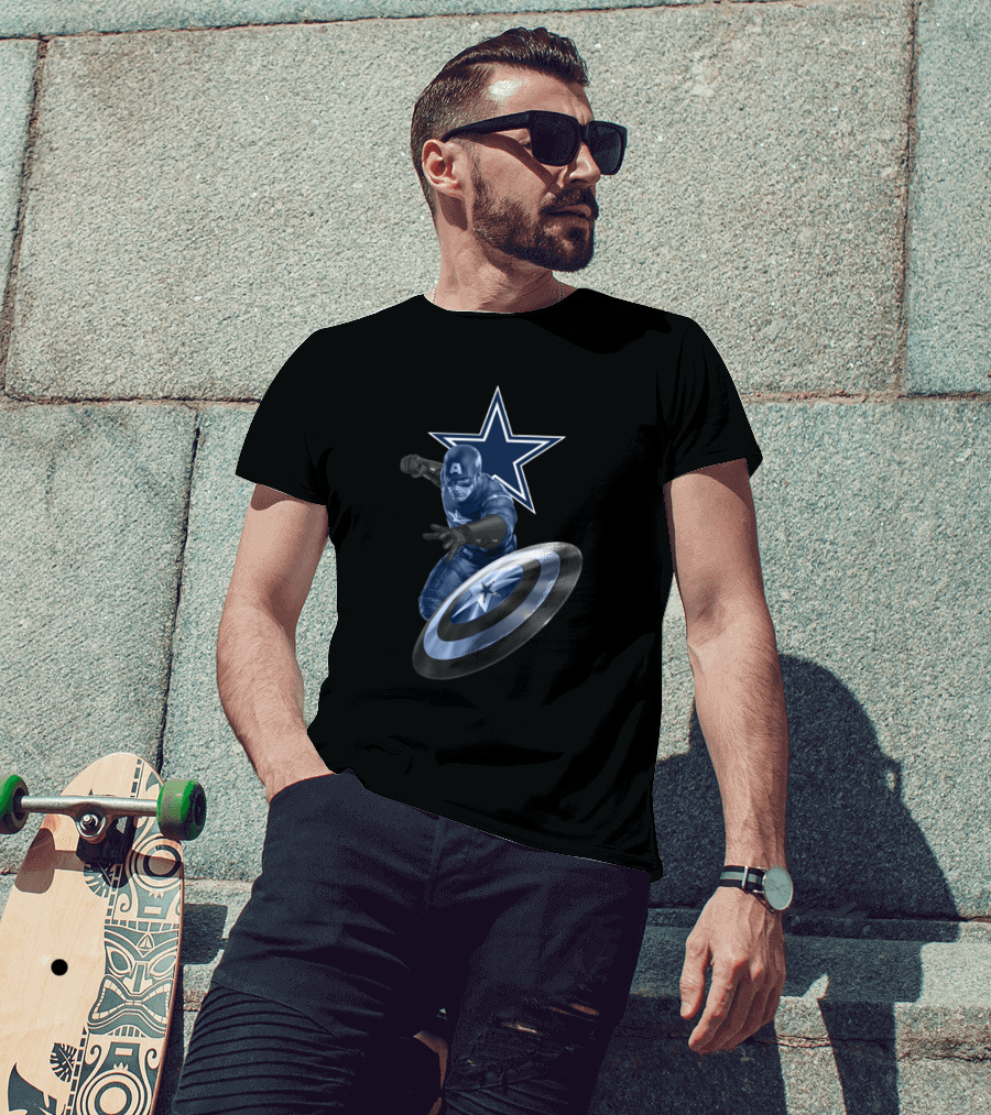 Dallas Cowboys Star Captain America Shield Crossover T-Shirt