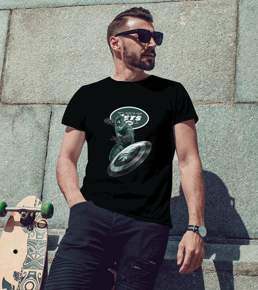 New York Jets Captain America Crossover With Logo And Shield T-Shirt