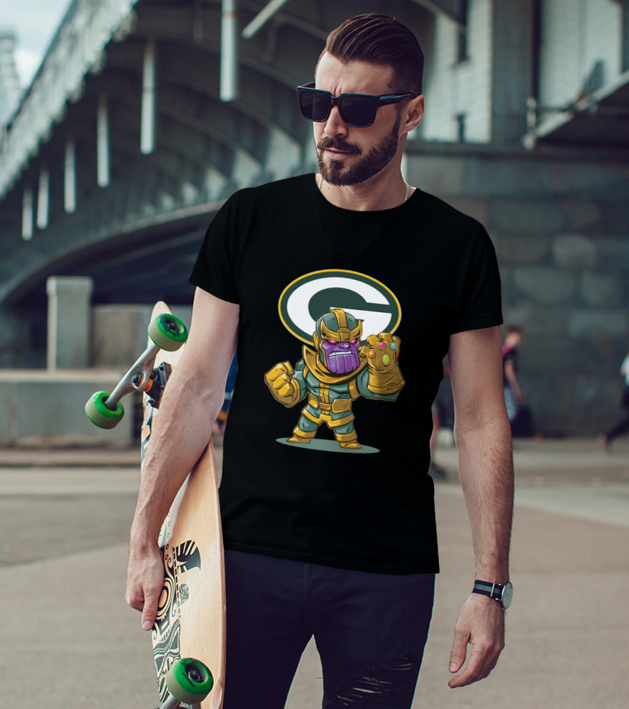 Thanos Standing With Green Bay Packers Logo And Infinity Gauntlet T-Shirt