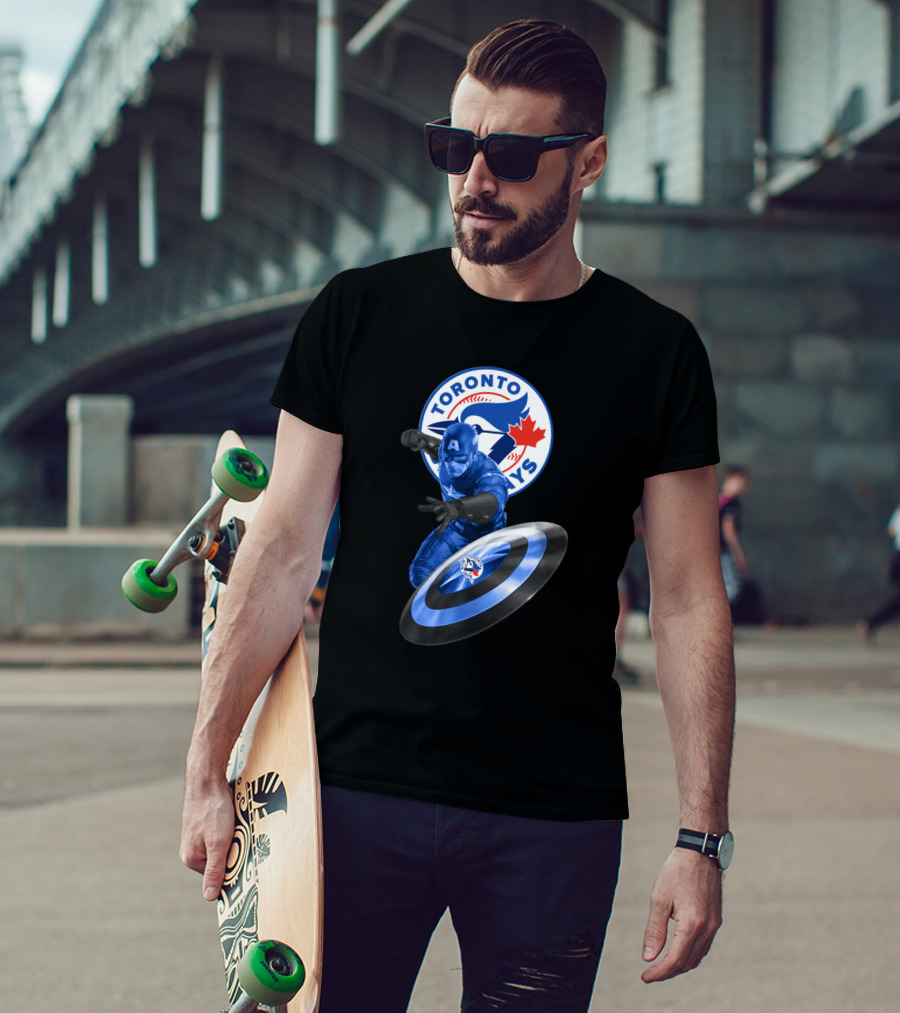 Toronto Blue Jays Captain America Collaboration With Shield And Team T-Shirt