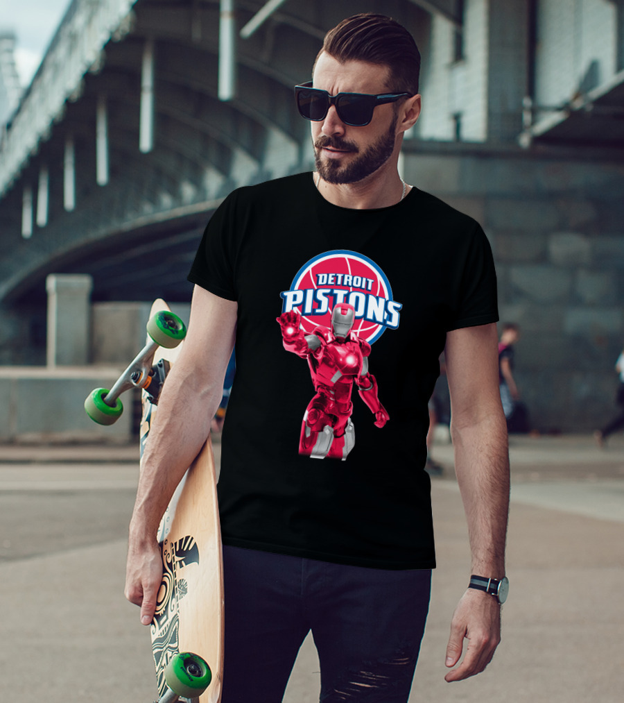 Iron Man Detroit Pistons Fan Collaboration Iconic Nba Superhero T-Shirt