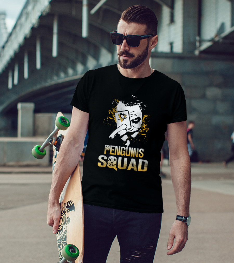 Joker Holding Pittsburgh Penguins Card With Penguins Squad Text T-Shirt