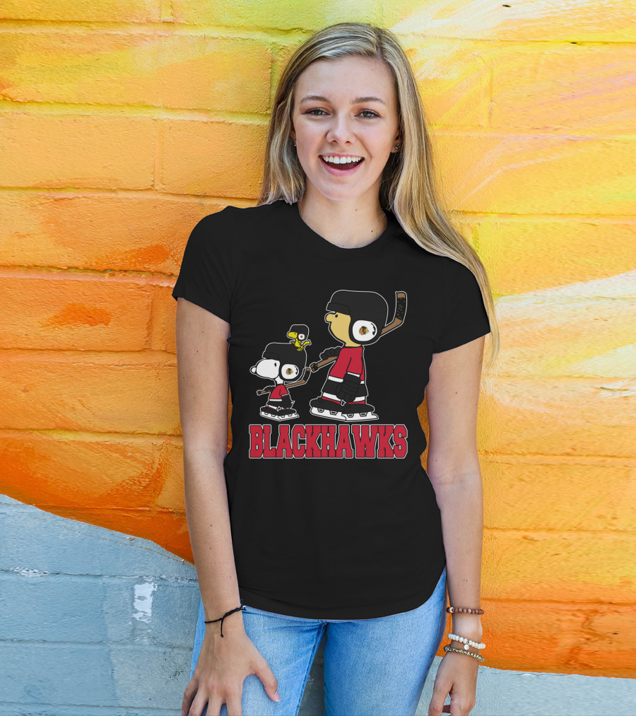 Snoopy Woodstock And Blackhawks Hockey Fans Team Spirit T-Shirt