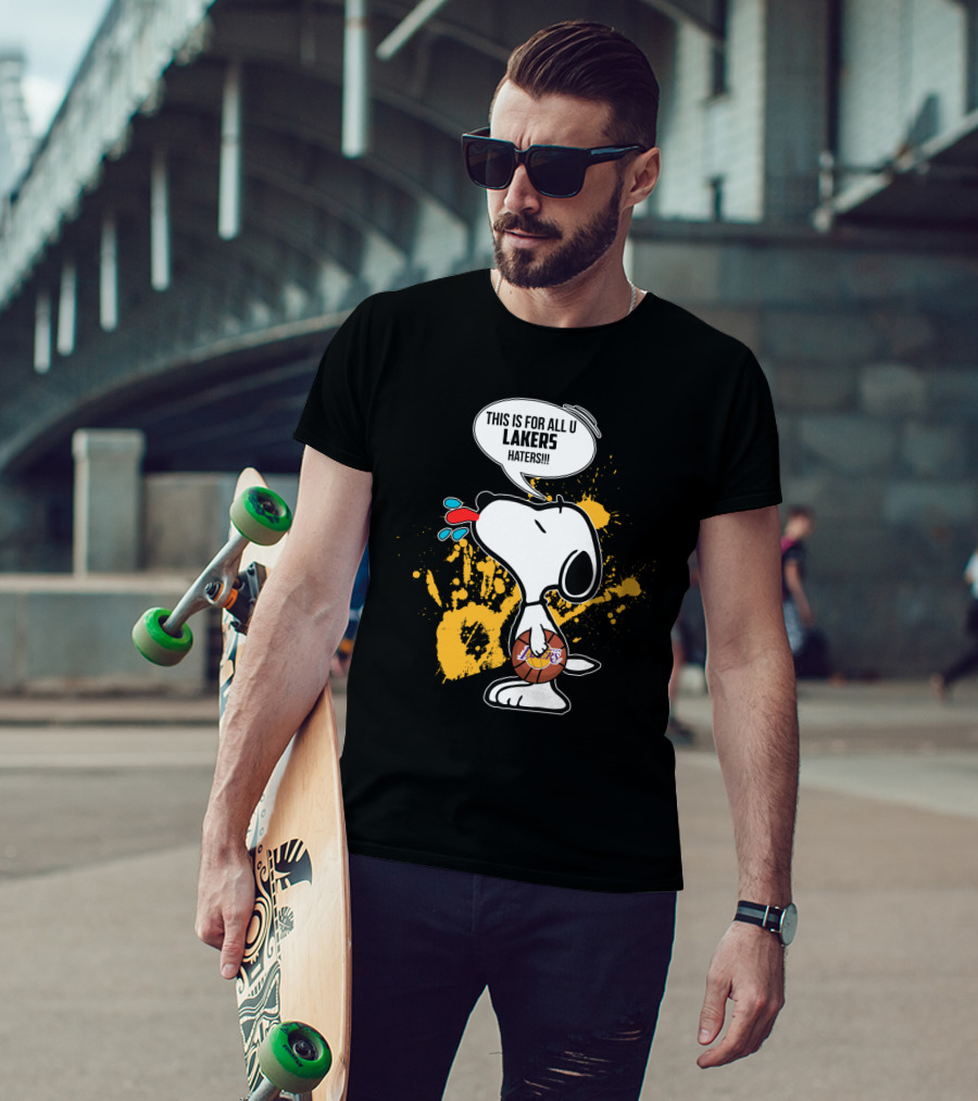 Snoopy Celebrating Los Angeles Lakers Basketball With Haters Speech Bubble T-Shirt