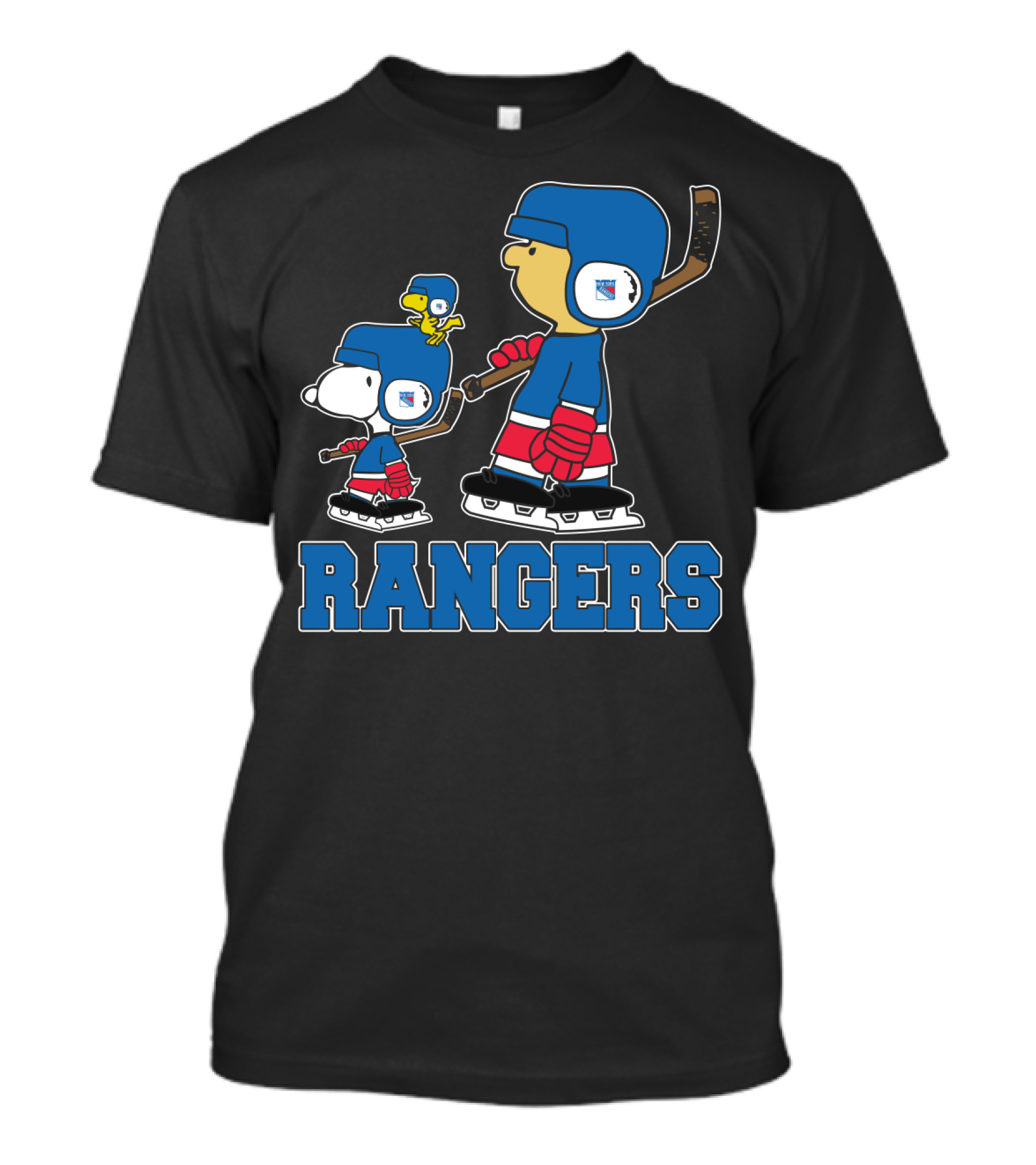 Snoopy And New York Rangers Fans Rangers Ice Hockey Skating With Woodstock And Friend T-Shirt