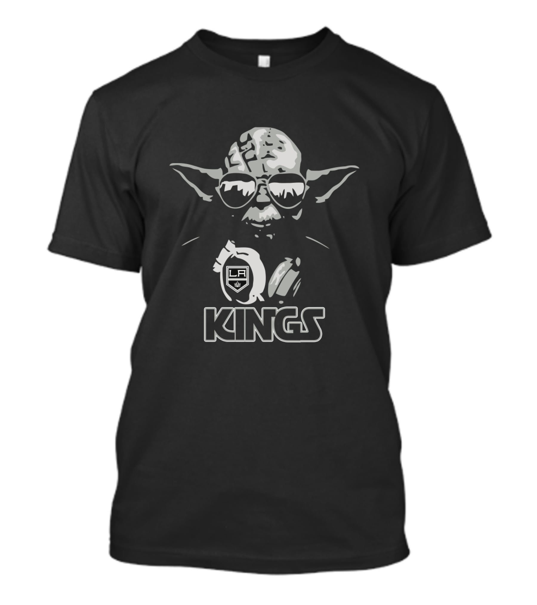 Yoda Wearing Sunglasses Featuring LA Kings Logo And Skyline T-Shirt