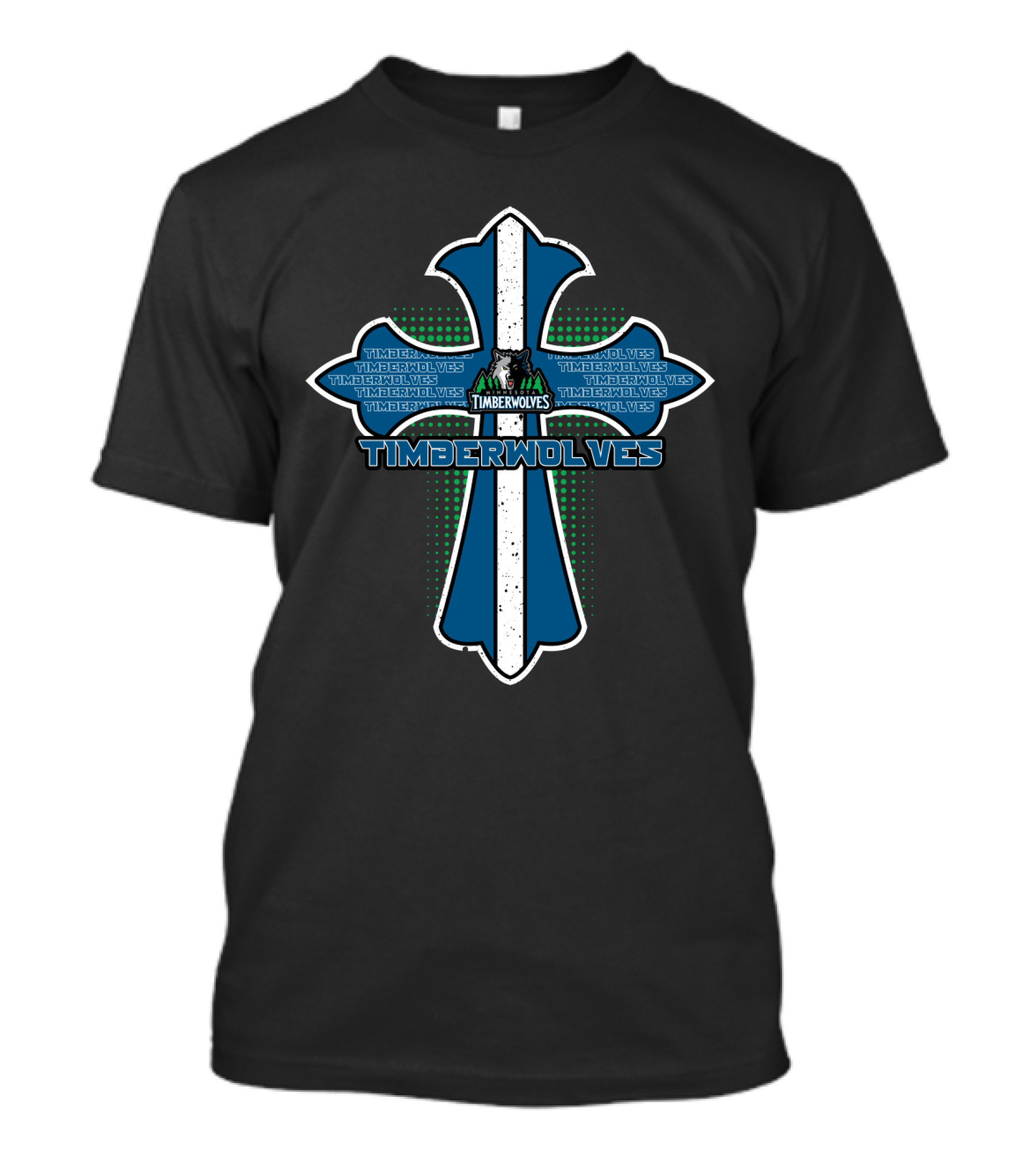 Timberwolves Logo On Blue And White Cross T-Shirt