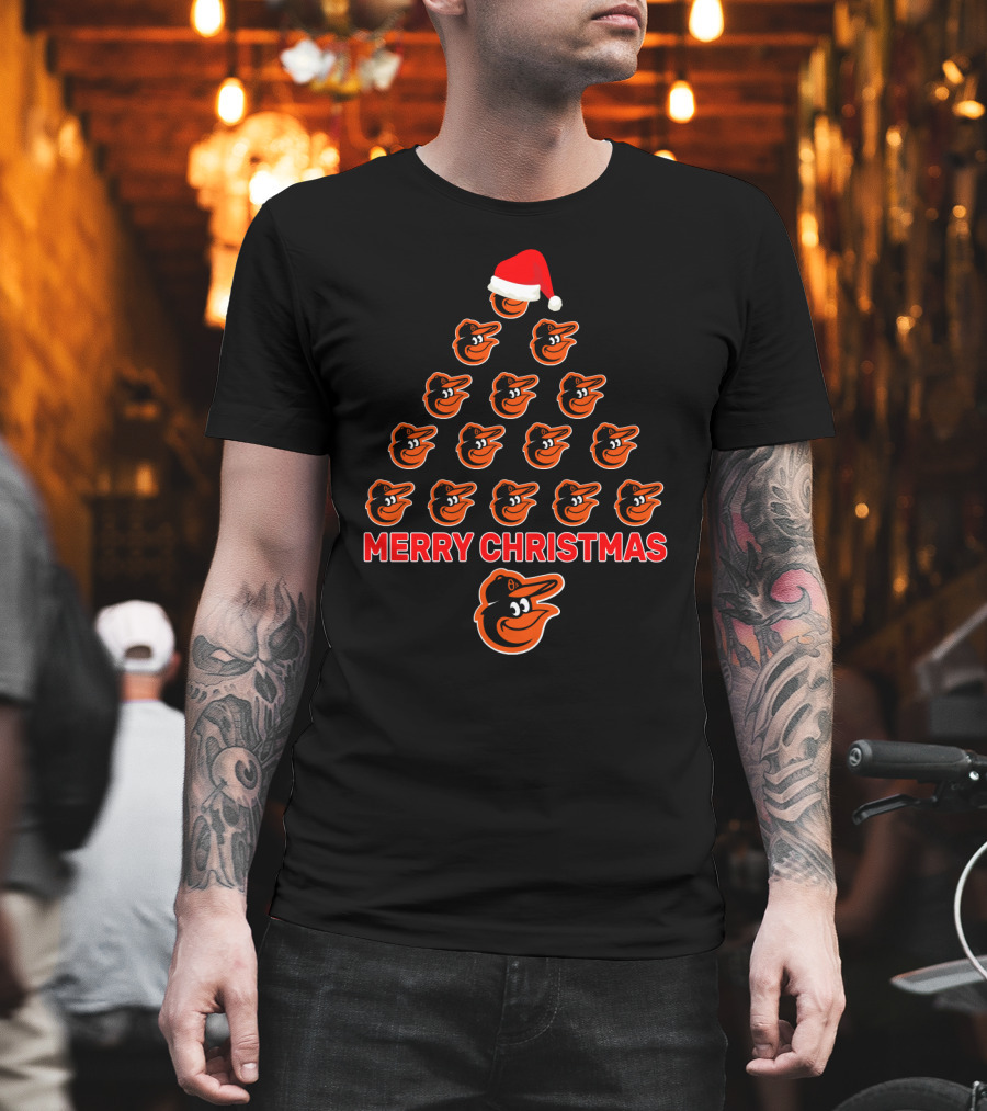Merry Christmas Baltimore Orioles Fans Festive Logo Tree T-Shirt