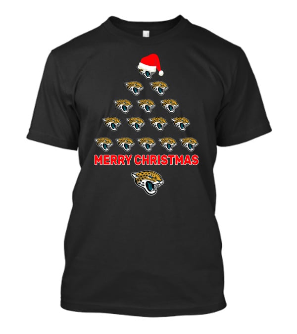 Jacksonville Jaguars Merry Christmas Tree With Santa Hat Decor For Fans T-Shirt