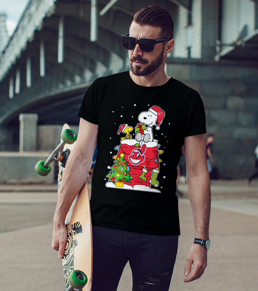 Cleveland Indians Christmas Snoopy And Woodstock Holiday Bundle T-Shirt