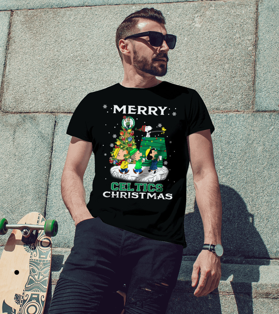 Merry Celtics Christmas Boston Snoopy Tree Fans T-Shirt