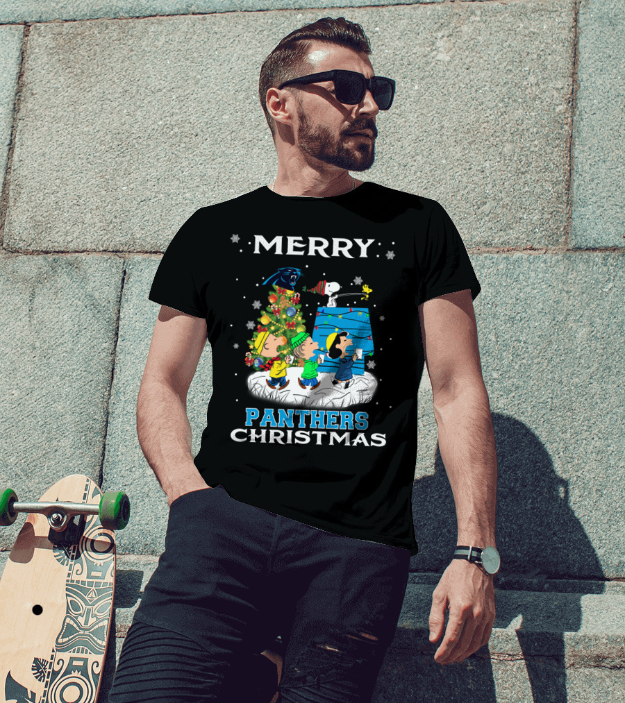 Merry Panther Christmas Carolina Panthers Snoopy Fans T-Shirt