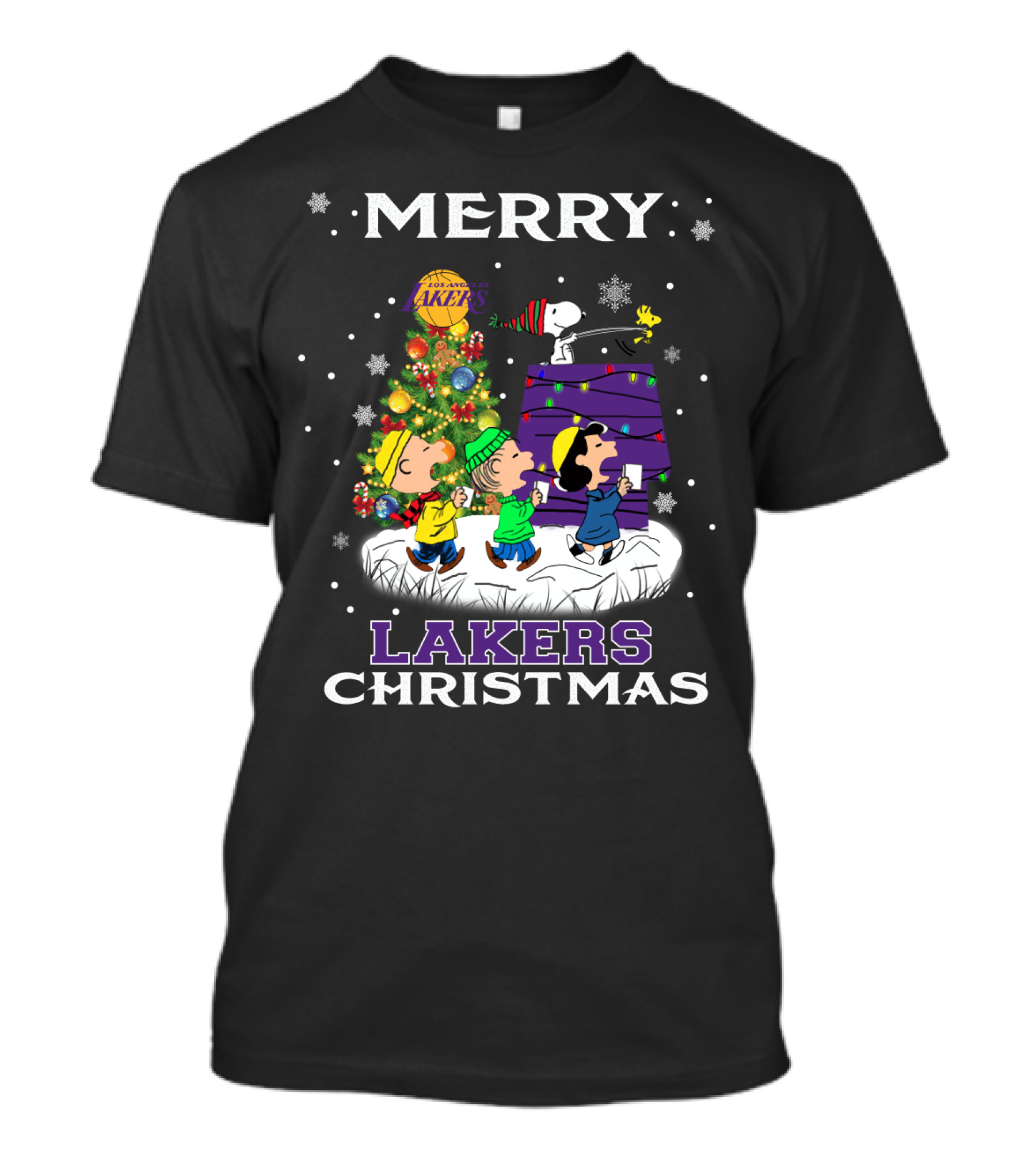 Merry Lakers Christmas Snoopy Peanuts Tree Festive Scene T-Shirt