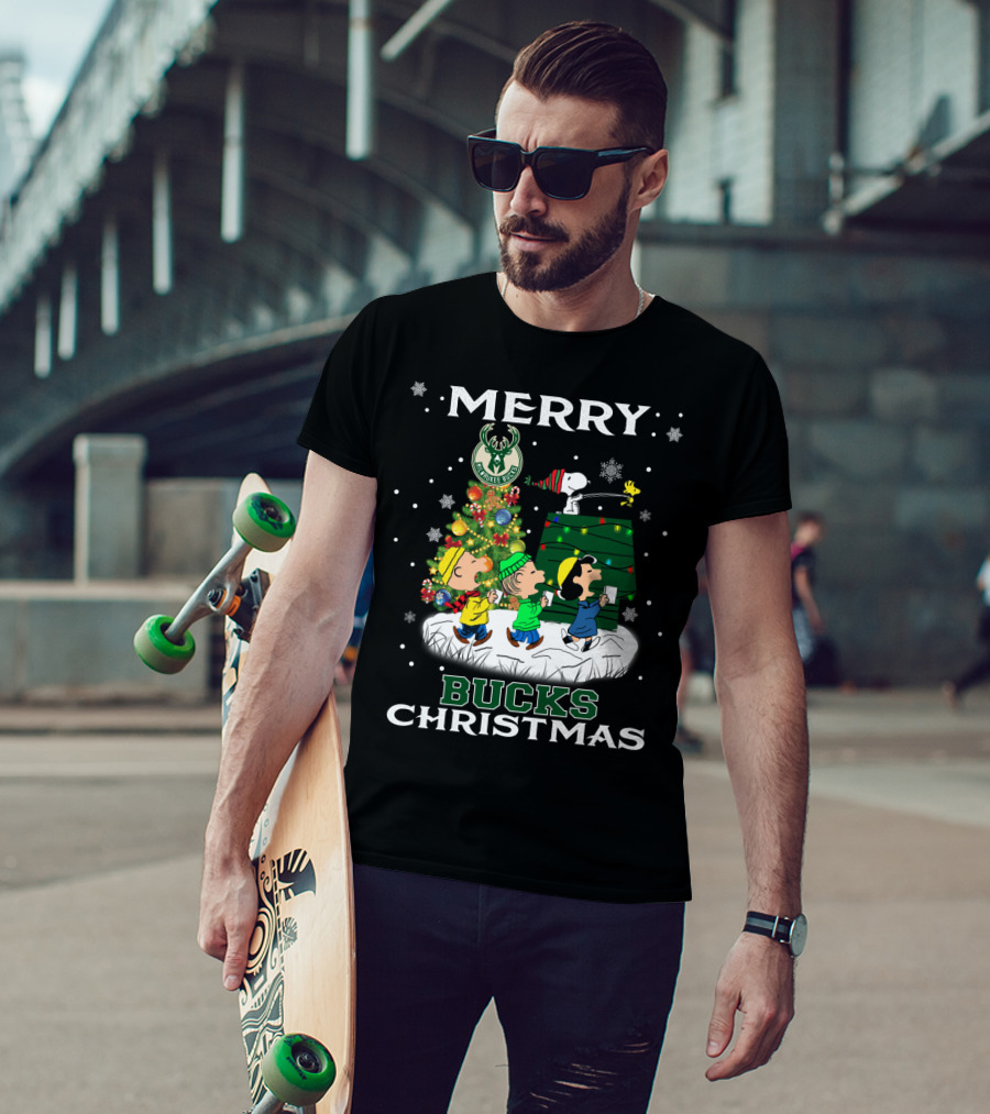 Merry Milwaukee Bucks Christmas Snoopy Fans Holiday T-Shirt