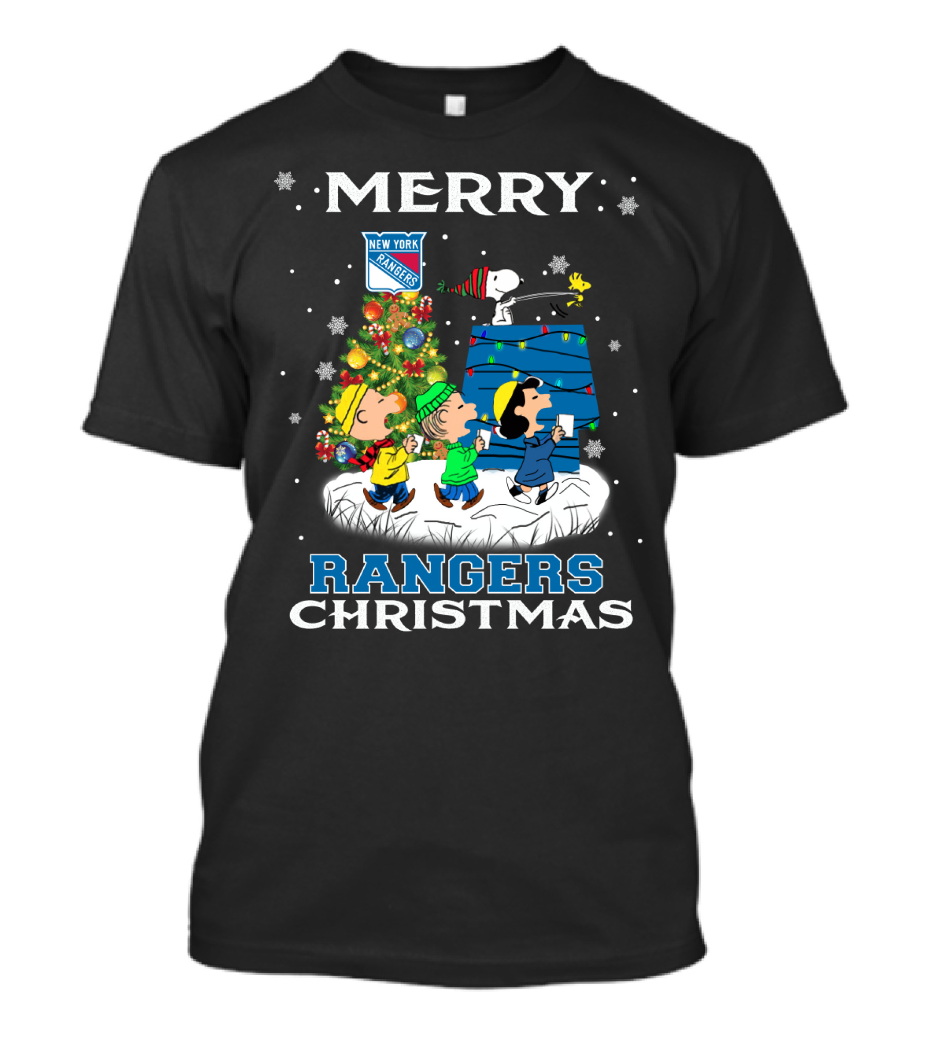 Merry New York Rangers Christmas With Snoopy And Peanuts Friends T-Shirt
