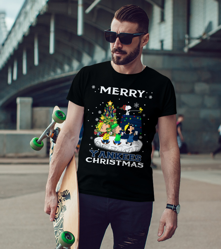 Merry Yankees Christmas Snoopy Holiday Celebration T-Shirt