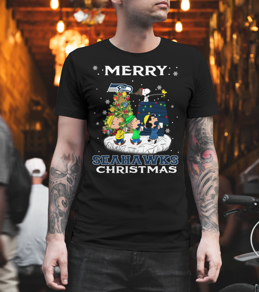 Merry Seahawks Christmas For Snoopy Fans T-Shirt
