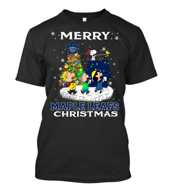 Merry Toronto Maple Leafs Christmas Snoopy And Friends Singing By Tree T-Shirt