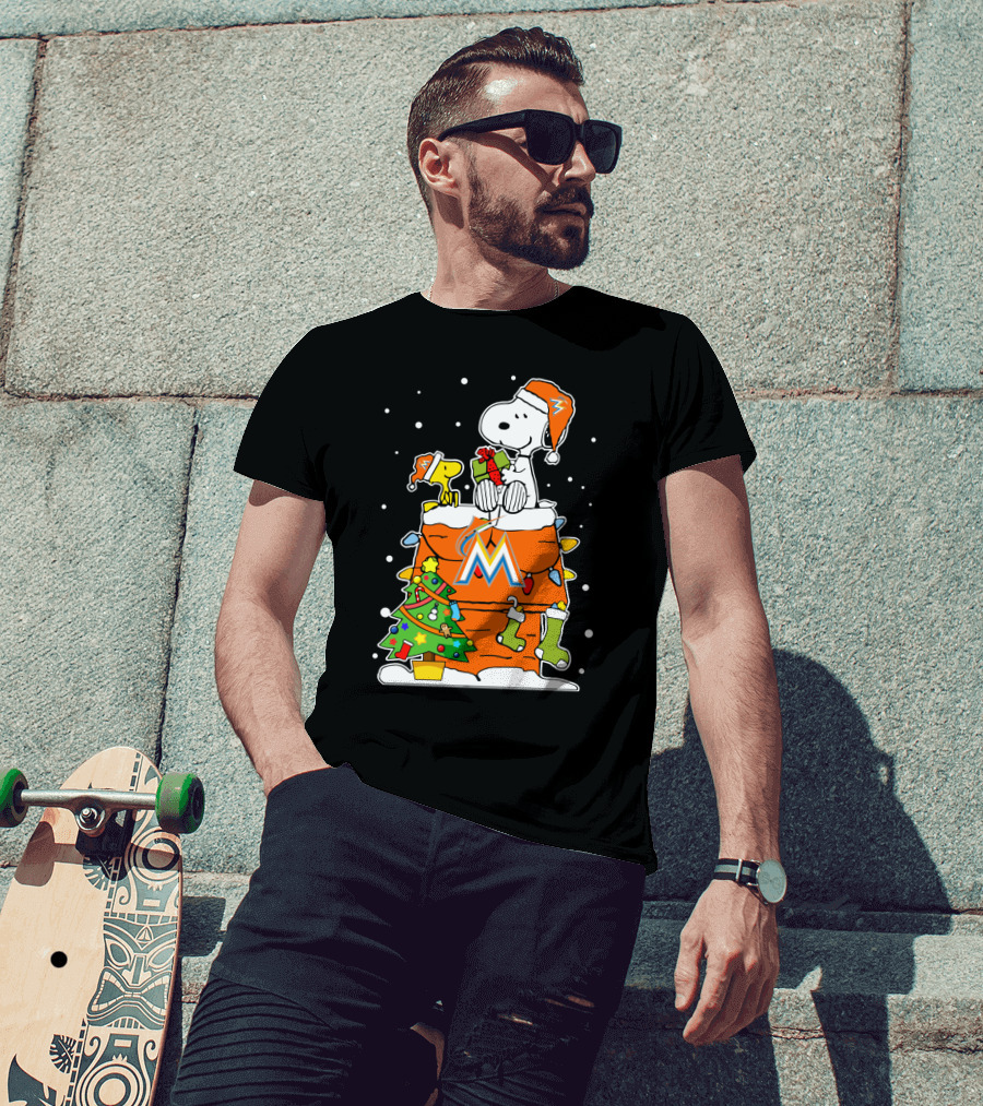 Miami Marlins Snoopy Christmas Peanuts Charlie Brown Winter Holiday T-Shirt