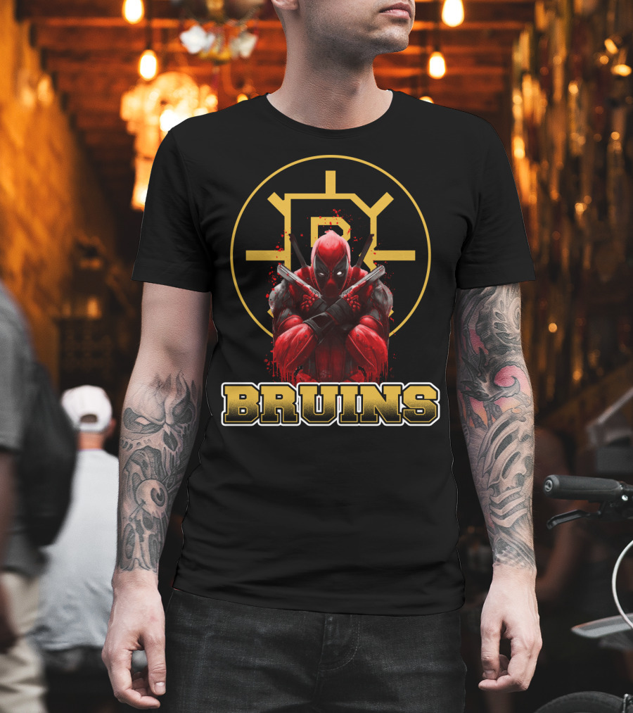 Bruins Deadpool Crossover Fans Boston Hockey Marvel Collaboration T-Shirt