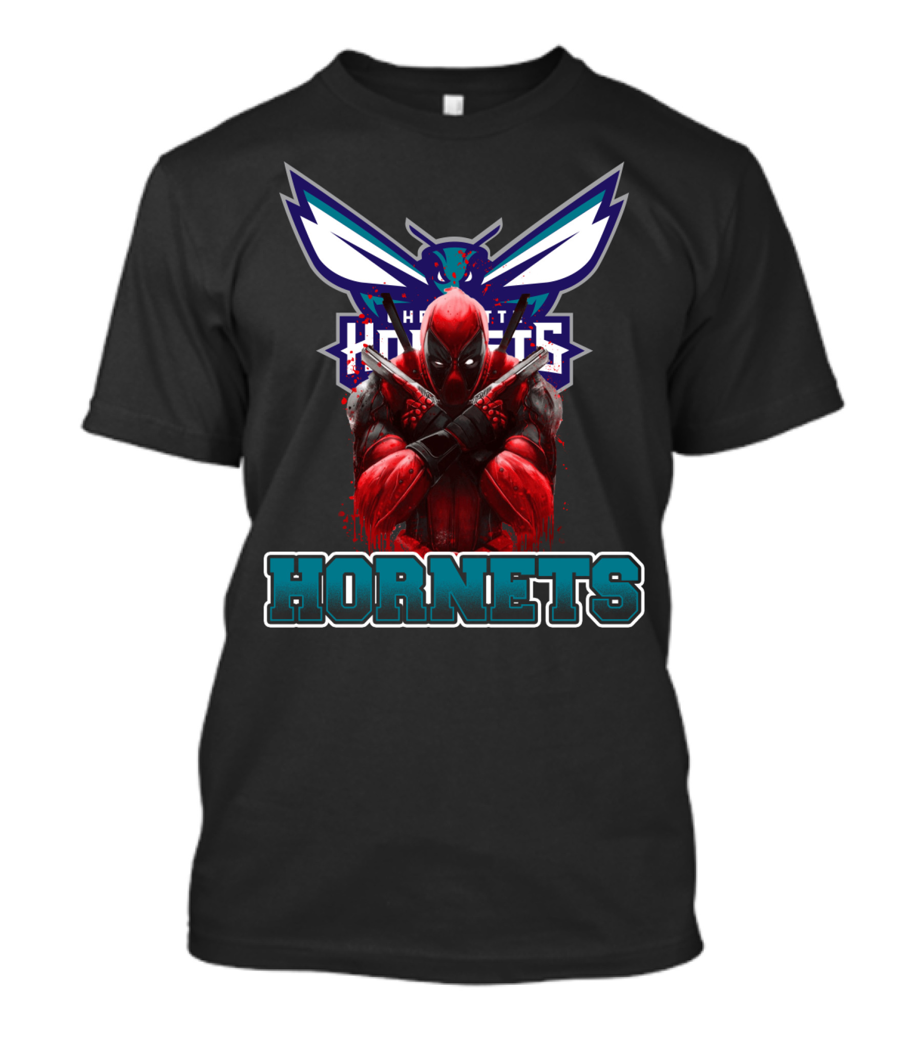 Charlotte Hornets Deadpool Crossover Fan Art Displaying Iconic Marvel Antihero With NBA Team T-Shirt