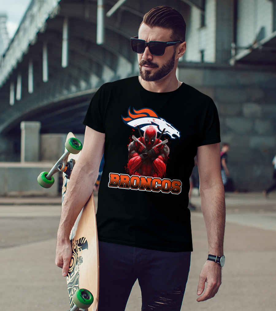 Denver Broncos And Deadpool Crossover Fans Iconic Mashup T-Shirt
