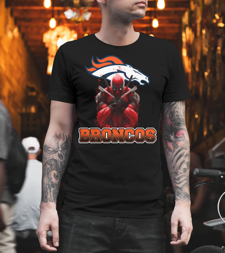 Denver Broncos and Deadpool Crossover Fans Iconic Mashup T-Shirt