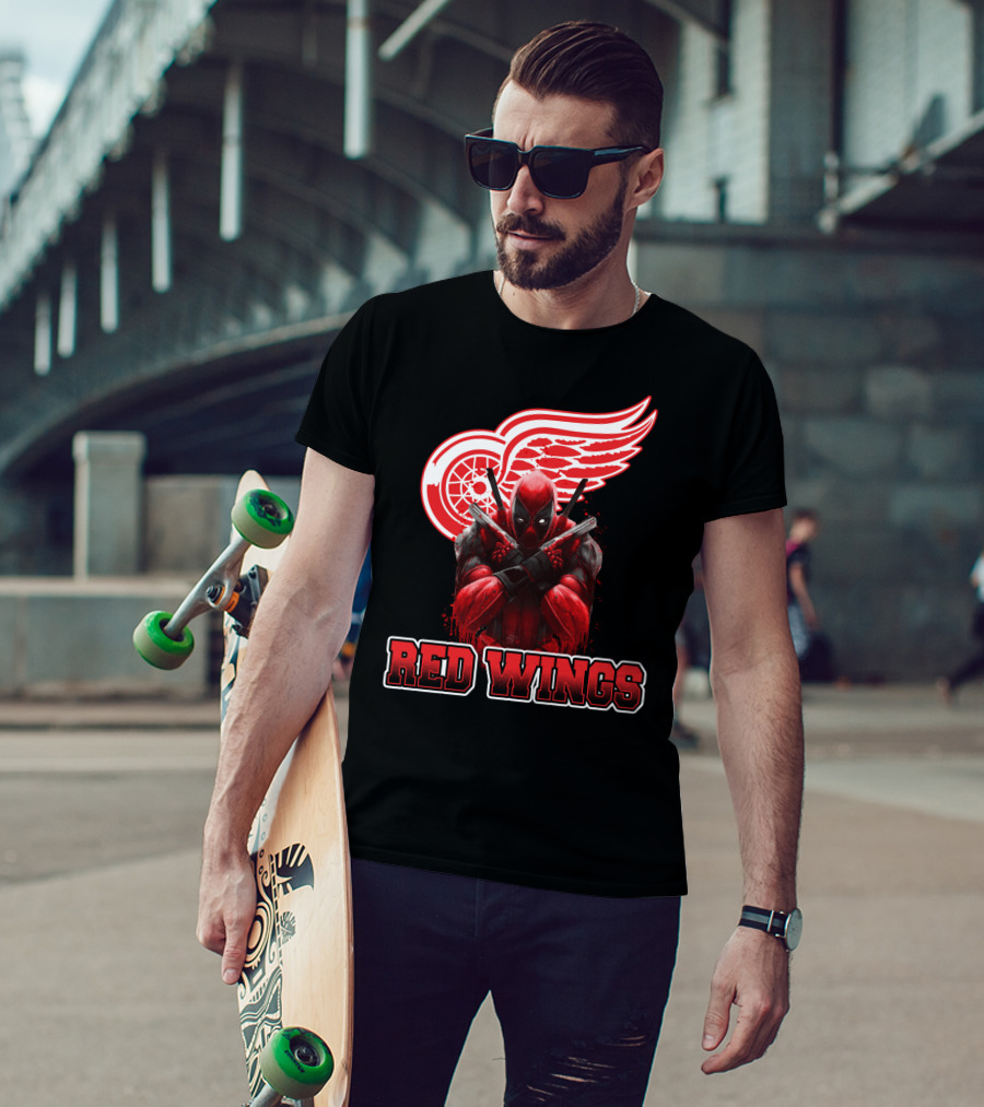 Detroit Red Wings Deadpool Fan Collaboration Crossover T-Shirt