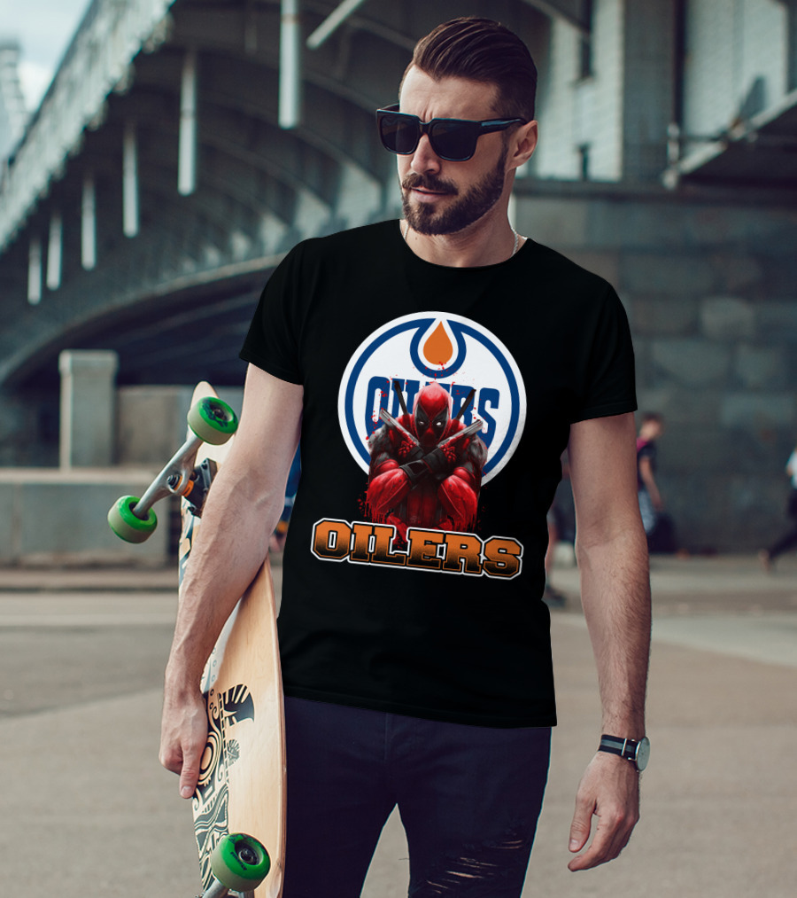 Edmonton Oilers Deadpool Crossover Fan Art NHL Marvel Mashup T-Shirt