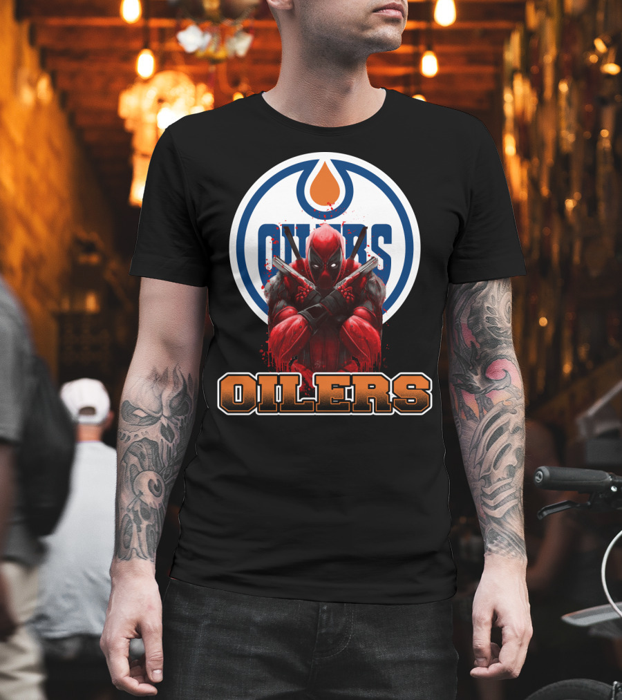 Edmonton Oilers Deadpool Crossover Fan Art NHL Marvel Mashup T-Shirt