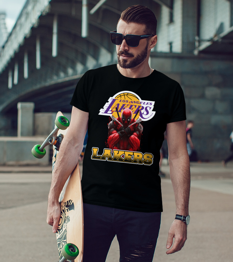 Deadpool In Los Angeles Lakers Colors With Logo Elements T-Shirt