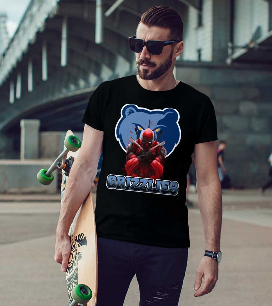 Grizzlies Deadpool Crossover Fans Tee Memphis Grizzlies Logo Mashup T-Shirt