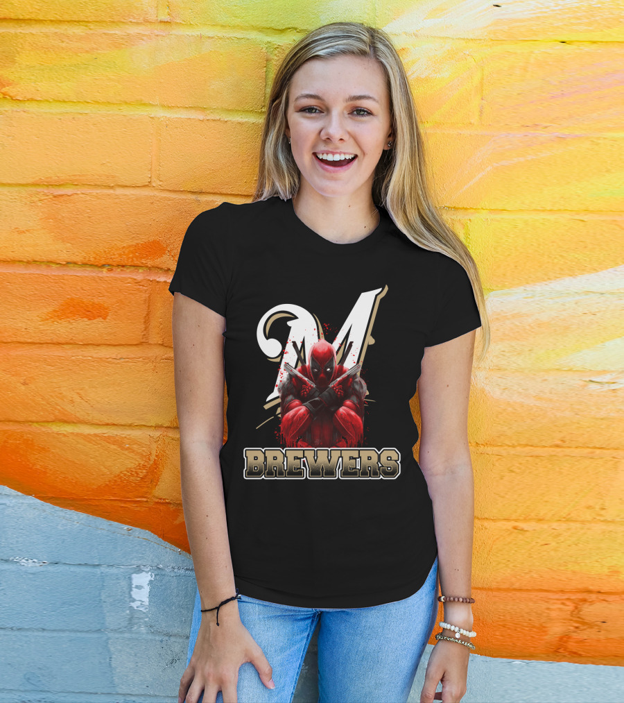 Milwaukee Brewers Deadpool Crossed Arms T-Shirt