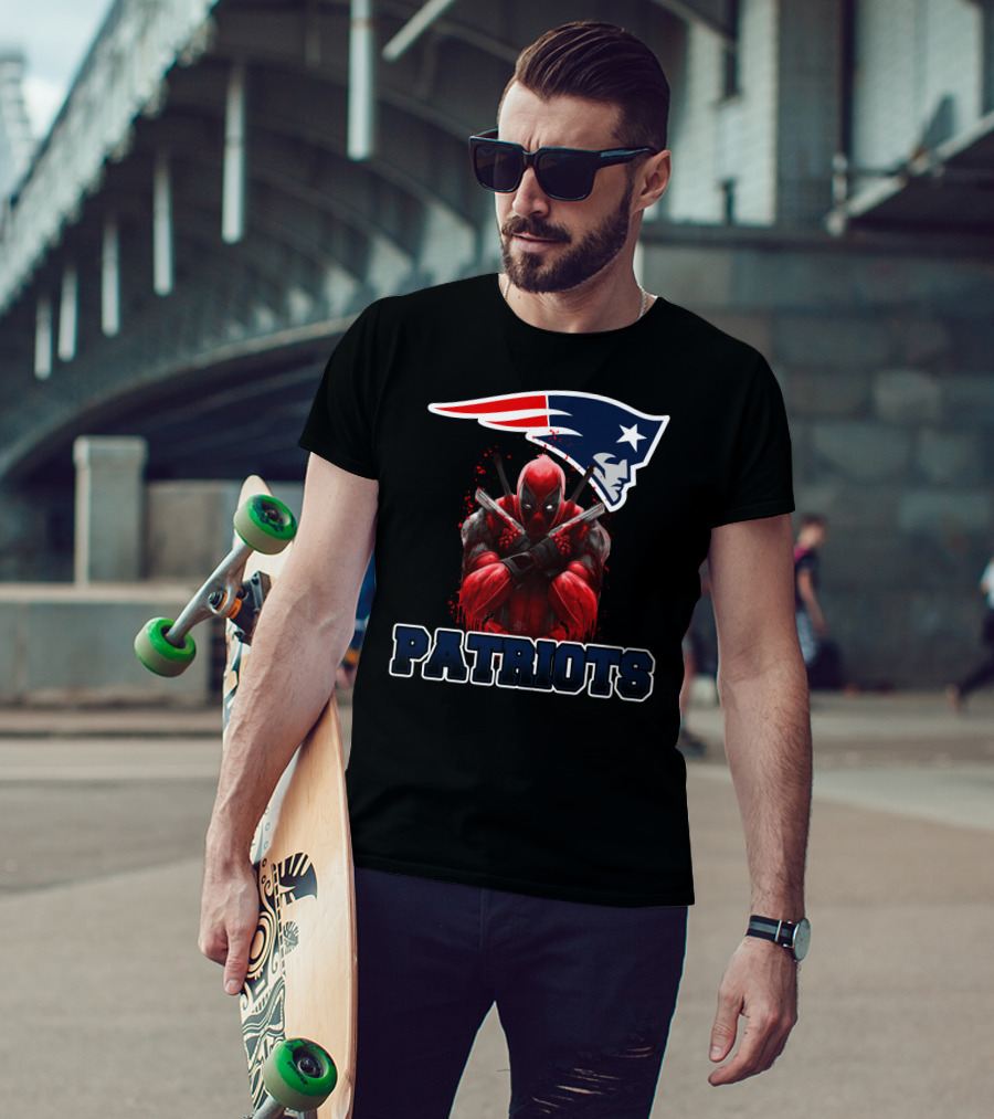 Patriots Deadpool Crossover With New England Patriots Logo Featuring Marvel Character T-Shirt