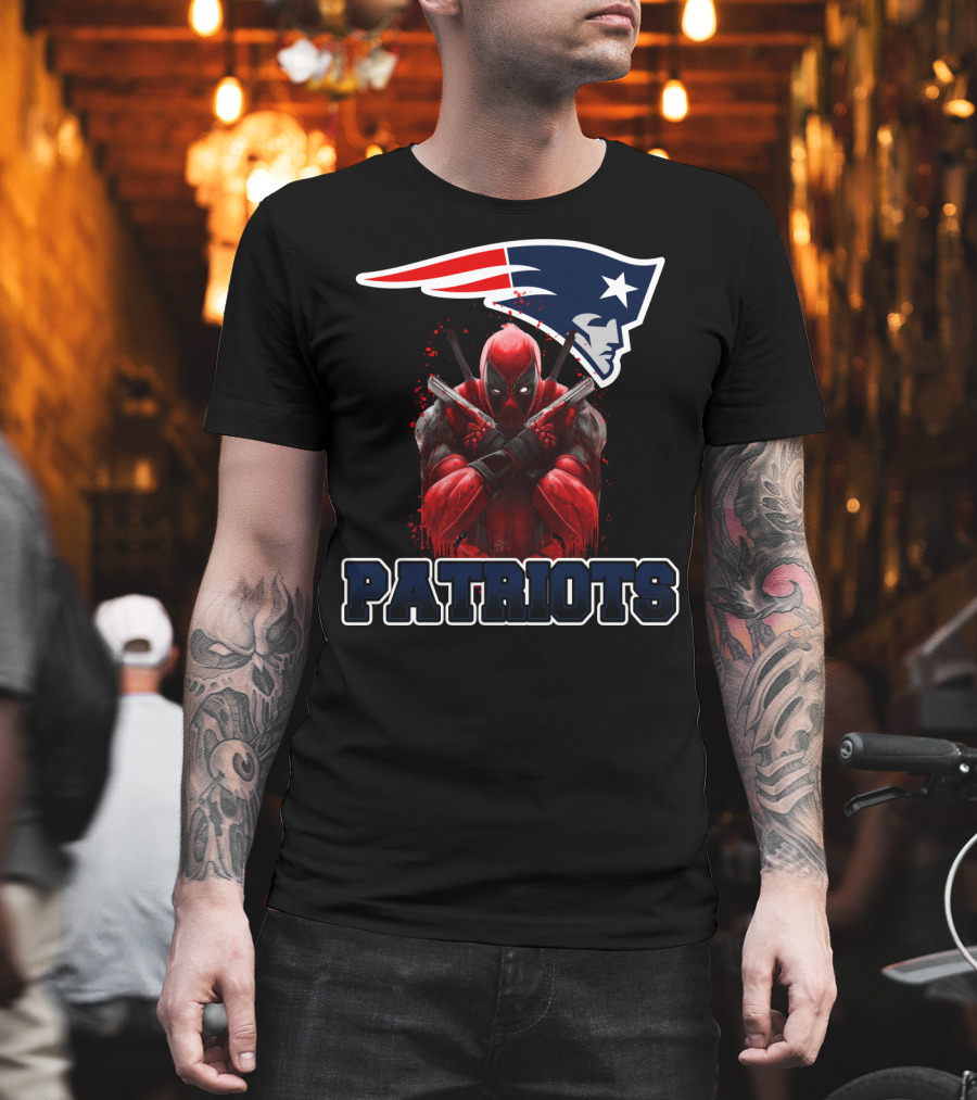 Patriots Deadpool Crossover With New England Patriots Logo Featuring Marvel Character T-Shirt