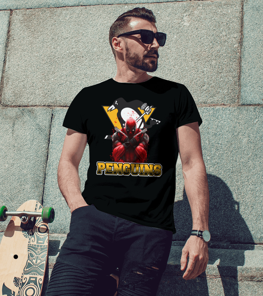 Penguins Deadpool Crossover Pittsburgh Hockey Fan Art Collaboration T-Shirt