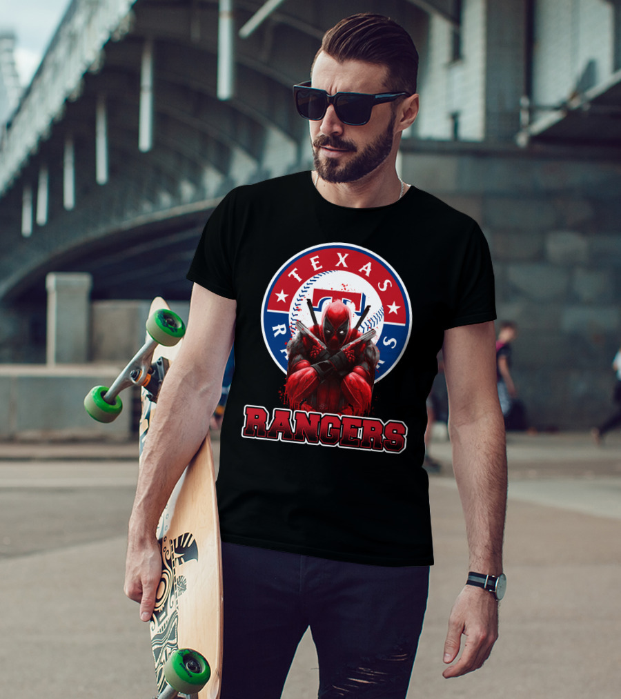 Texas Rangers Deadpool Crossover With Baseball T-Shirt