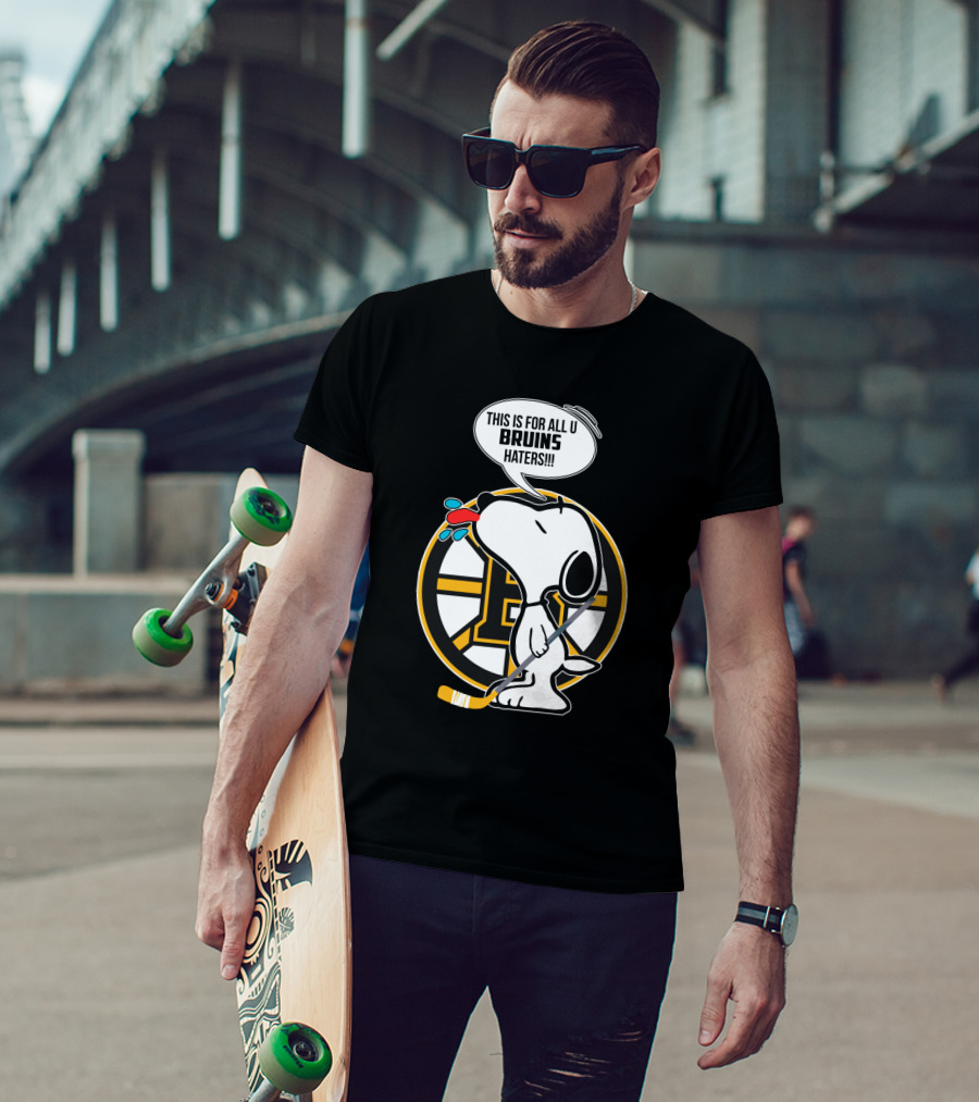 Snoopy Boston Bruins Haters Message With Hockey Stick T-Shirt