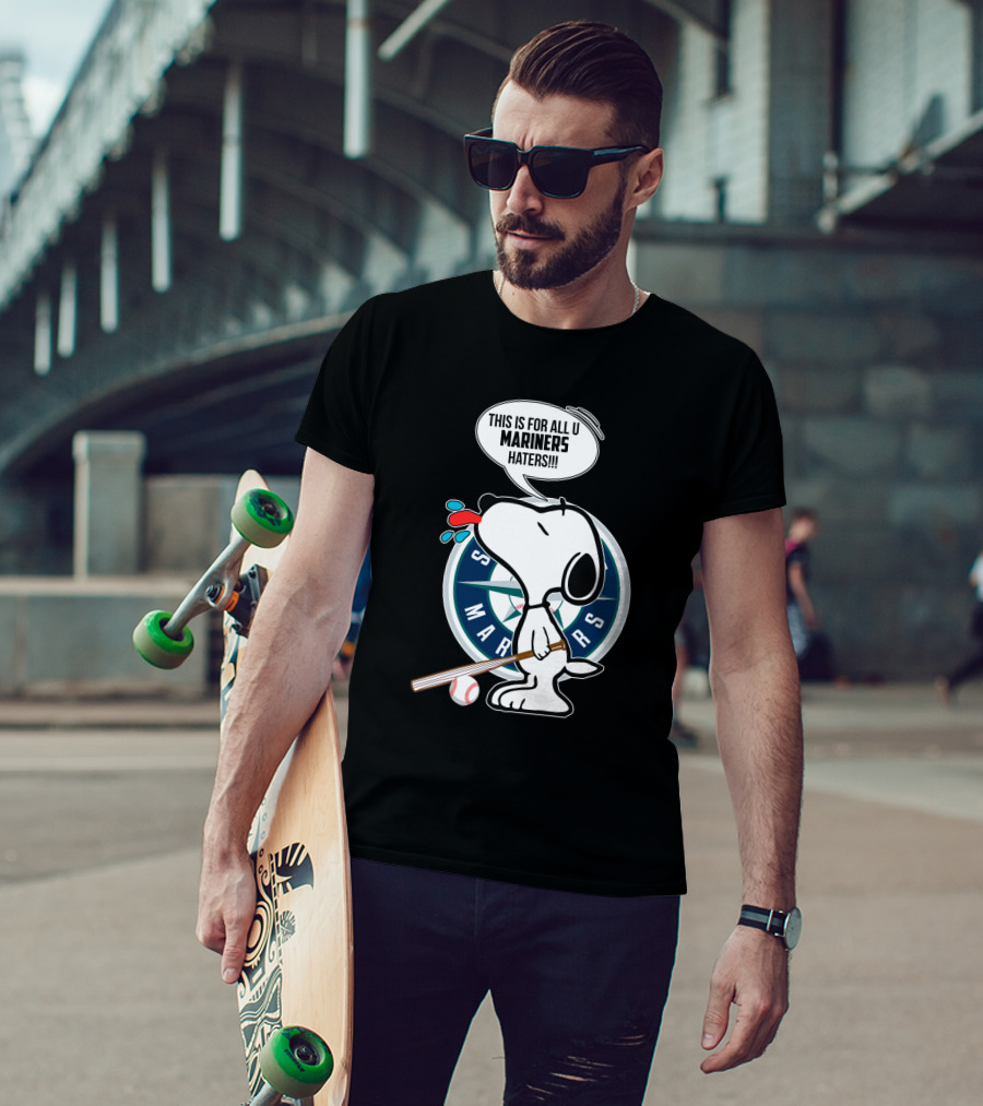 Snoopy And Seattle Mariners Logo With Baseball Bat And Mariners Haters Speech Bubble T-Shirt