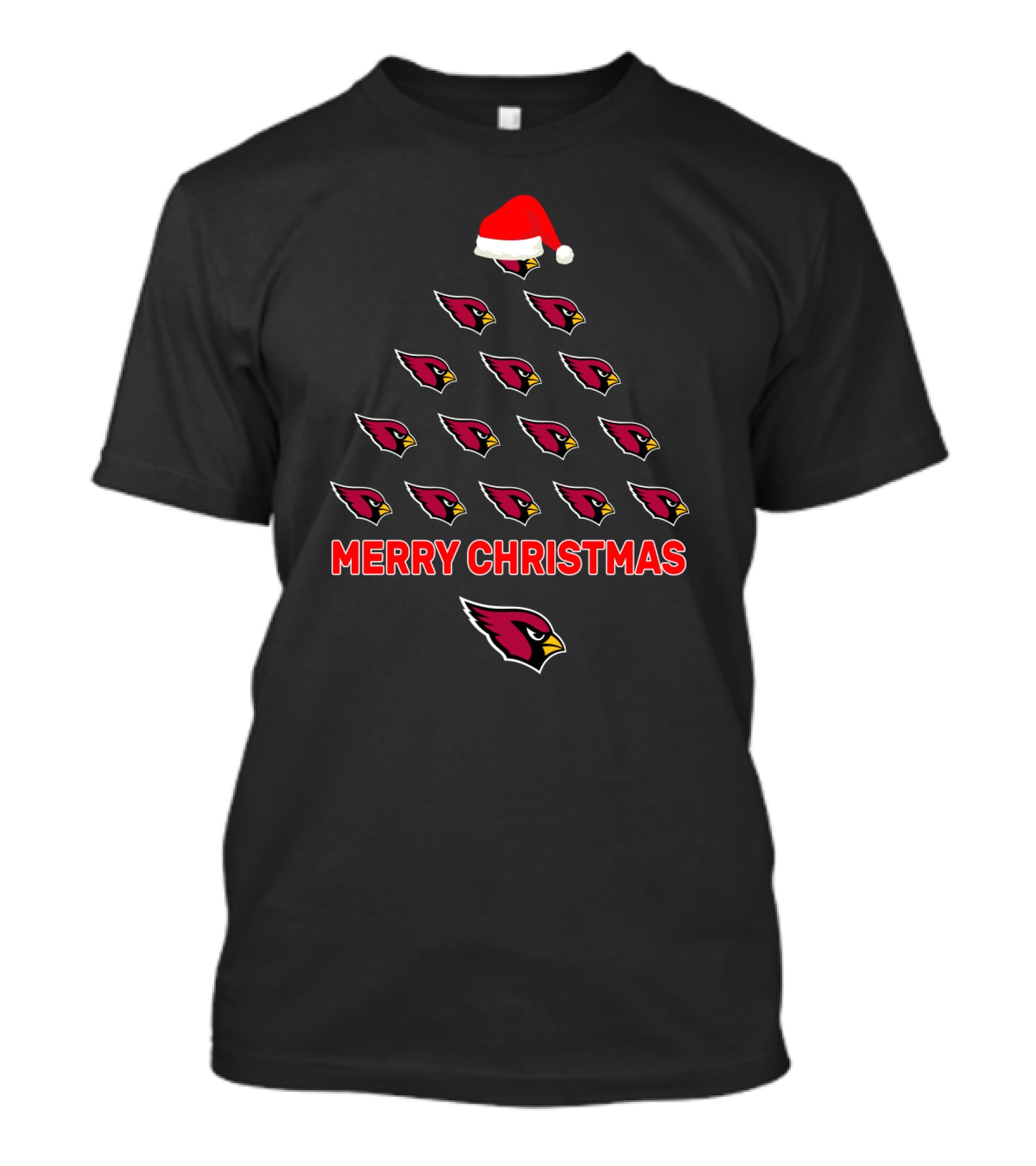 Merry Christmas Arizona Cardinals Fans Tree With Santa Hat T-Shirt