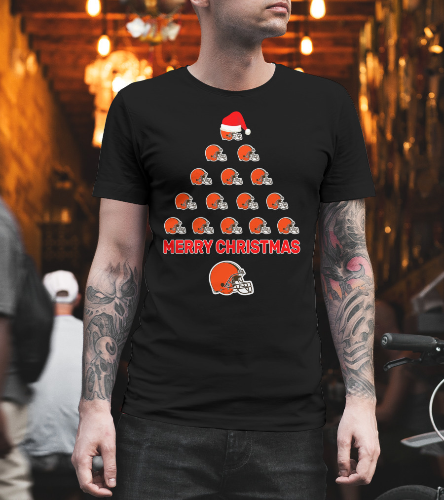 Merry Christmas Cleveland Browns Helmet Tree T-Shirt