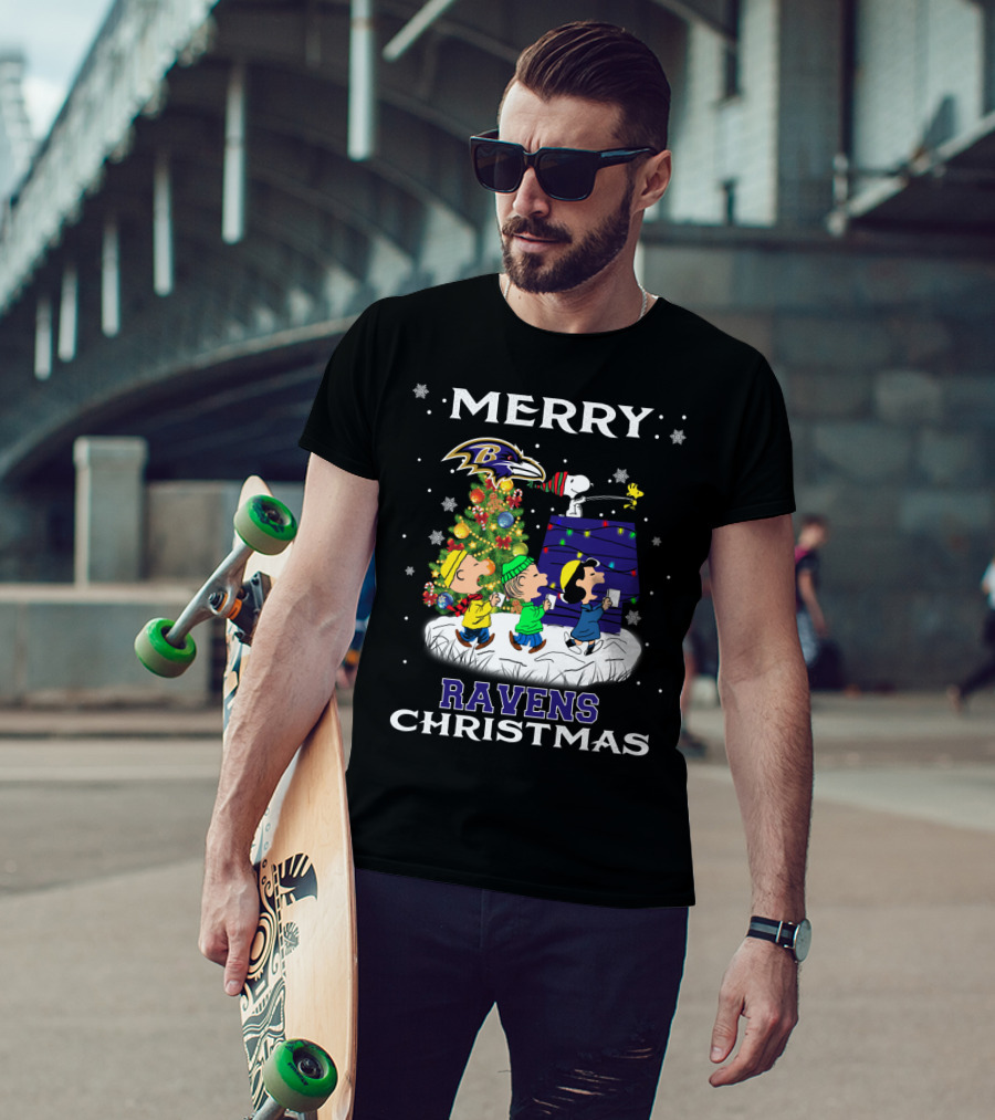 Merry Ravens Christmas Baltimore Snoopy Fans T-Shirt