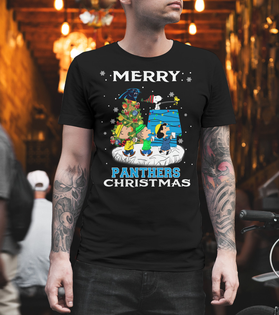 Merry Carolina Panthers Christmas Snoopy Peanuts Fans T-Shirt