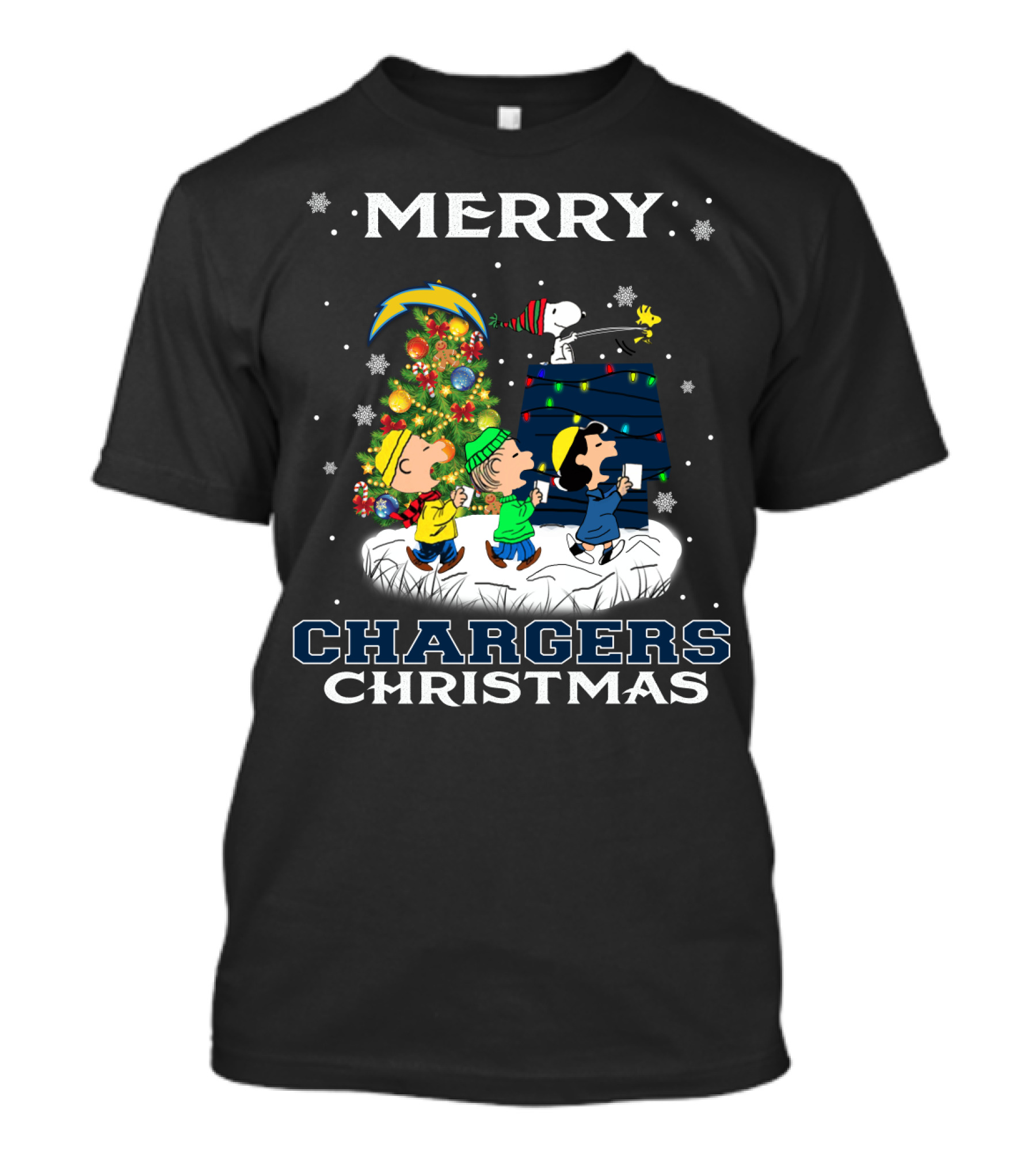 Merry Chargers Christmas Snoopy Peanuts Tree T-Shirt